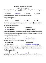 Đề thi học kỳ I môn Vật lý Lớp 12 - Năm học 2019-2020